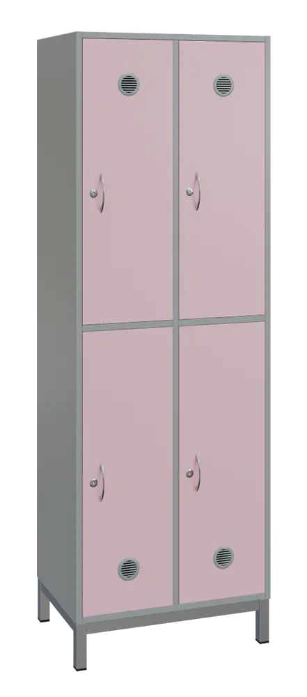 SBS-2222 šatní skříň 4-boxová, 1800x600x400 mm, kovové nohy, korpus šedý, dvířka pastelově růžová